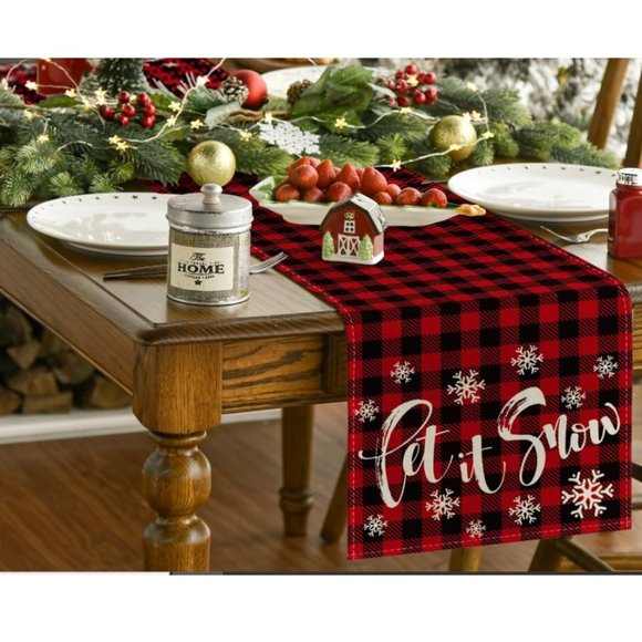 Christmas Table Runner Red Decorative Cloth Plaid Decor Holiday Party Decoration - Picture 2 of 4
